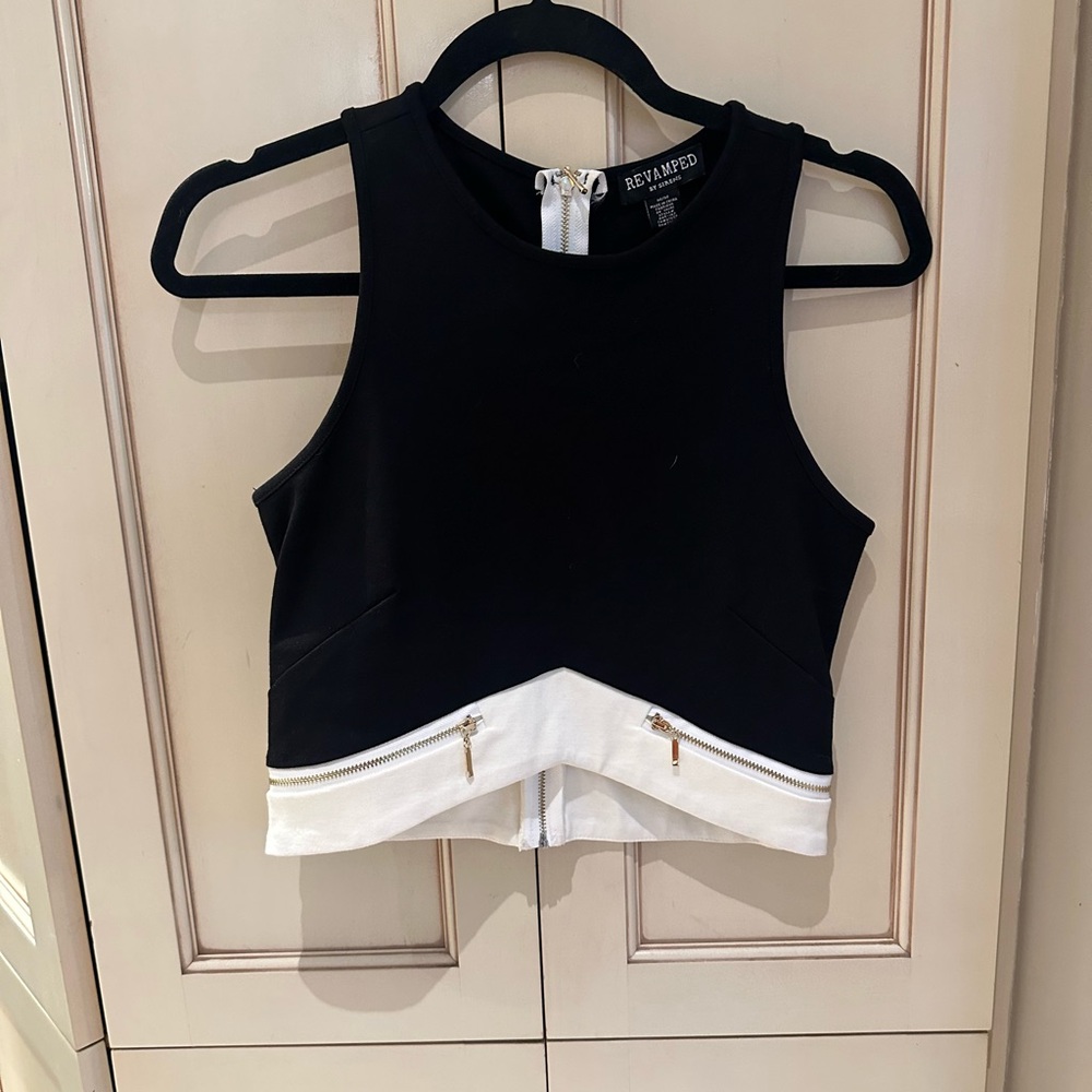 Revamped Black and White Tank Top with Zipper Accents